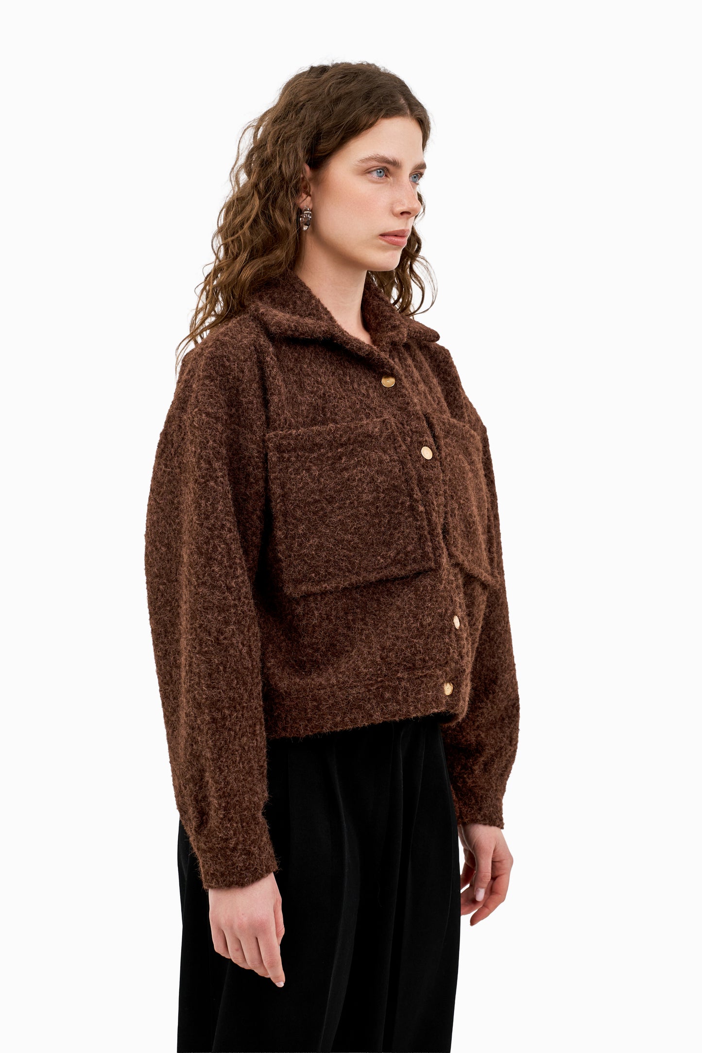 Textured Wool-Blend Button-Up Jacket