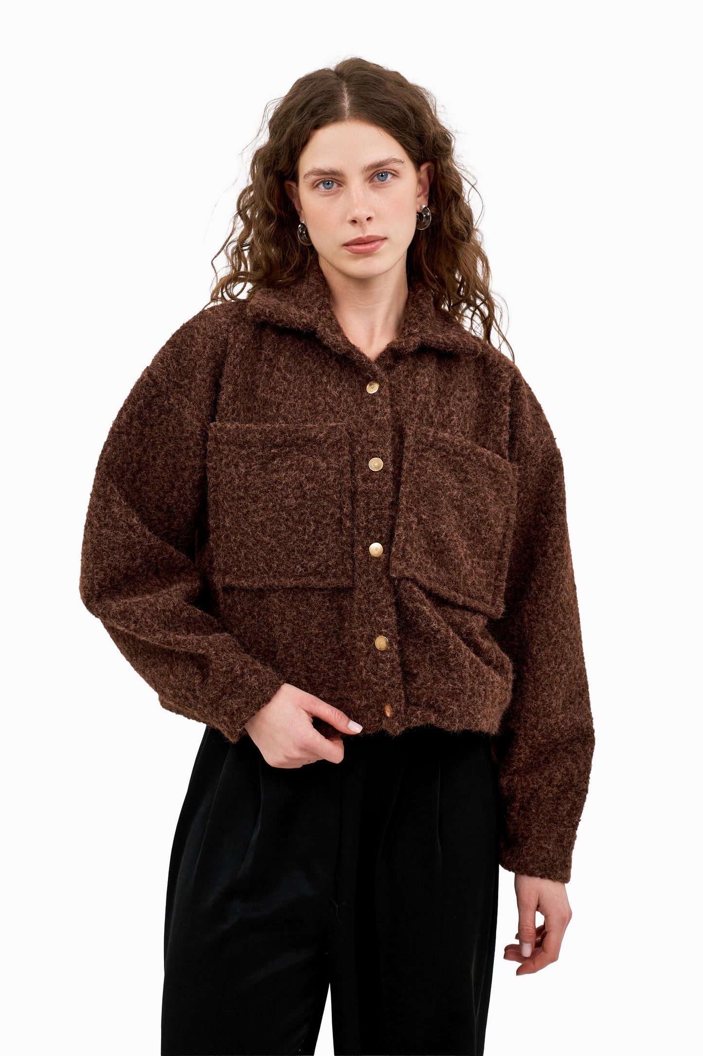 Textured Wool-Blend Button-Up Jacket