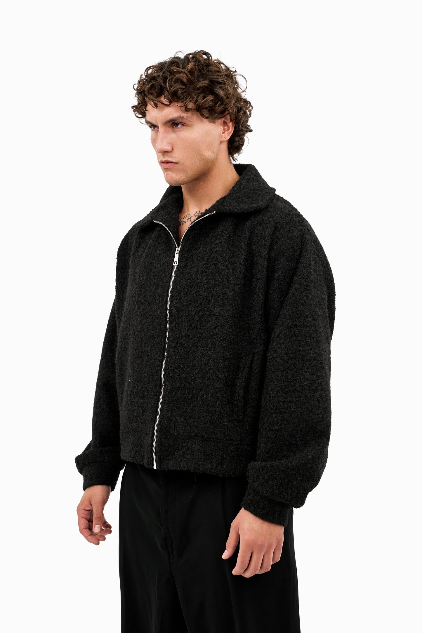 Textured Wool-Blend Zip-Up Jacket